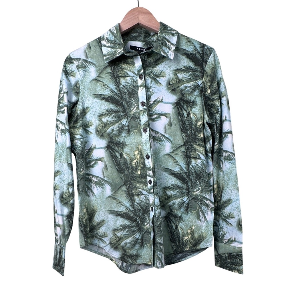 Ksubi Paradise Shirt Green Tropical Palm Tree Long Sleeve Button Up Size M NEW